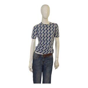 Gucci Blue & White Fish Print Short Sleeve 100% Cashmere T-Shirt – Size M